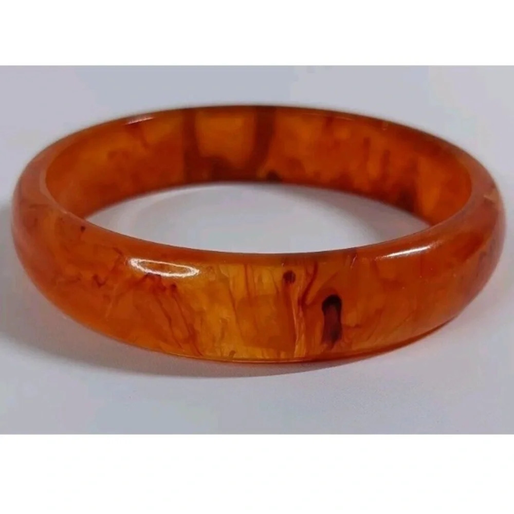 BAKELITE Vintage 1930s Marbled/Swirled Honey/Apple Juice Bangle Bracelet TESTED